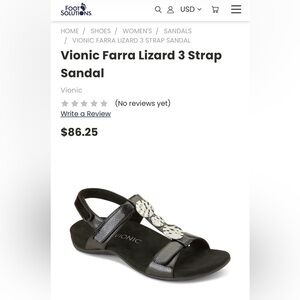 Vionic Farrah Lizard Double Strap Embossed Black Adjustable Strap Sandal Sz 7